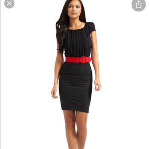 Devon pelleted black dress & red belt